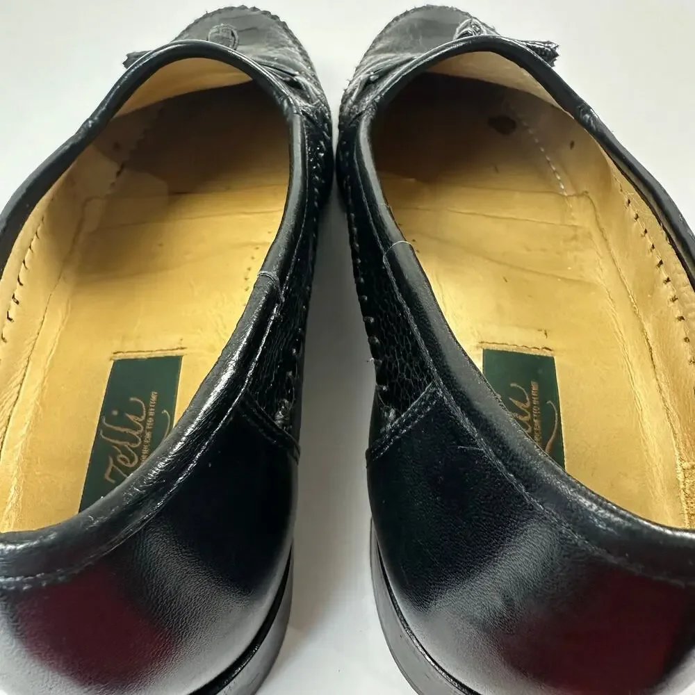 Zelli Italia Handcrafted Ostrich Black Leather Tassel Loafers Moc Toe Mens 9.5
